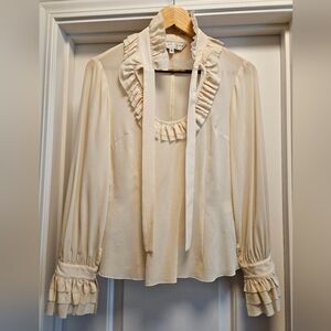 Trina Turk Cream Ruffled Blouse w/ Front Neck Sash